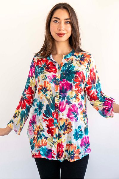citycenterfashion Large Size Fold Sleeve Shirt - 100% Cotton Organic Linen cty-akc-uzd1