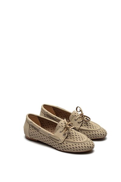Dedos Women's Lace-Up Perforated Espadrille Suede Daily Ballerina Shoes 9075