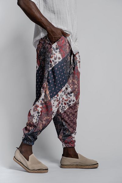 SUPERBLUE Men's Loose Patterned Wrinkled Baggy Baggy Trousers