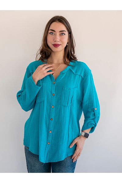 citycenterfashion Women's Size Fold Sleeve Mesi Blouse 100% Cotton Organic