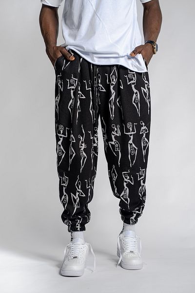 SUPERBLUE Unisex Etkink Pattern Figured Summer Wrap Baggy Trousers