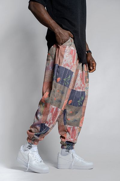SUPERBLUE Unisex Etkink Pattern Figured Summer Wrap Baggy Trousers