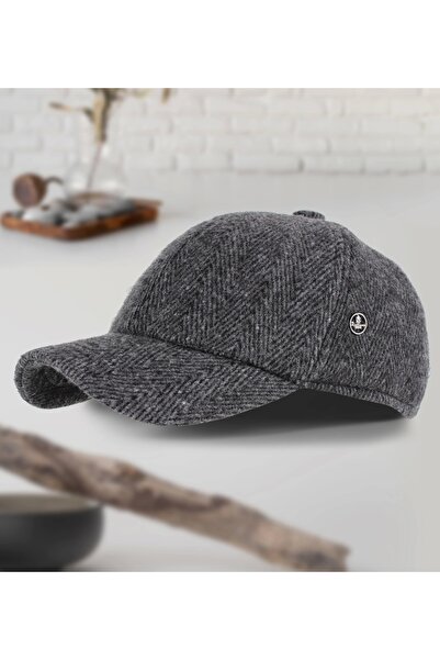 Genel Markalar GRİ BALIK SIRTI DESENLİ YÜNLÜ KAŞE KIŞLIK KUMAŞ SPOR ŞAPKA (TERLETMEZ SATEN ASTAR)