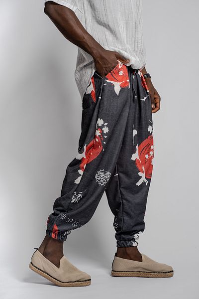 SUPERBLUE Men's Patterned Wrinkled Baggy Anthracite Baggy Trousers