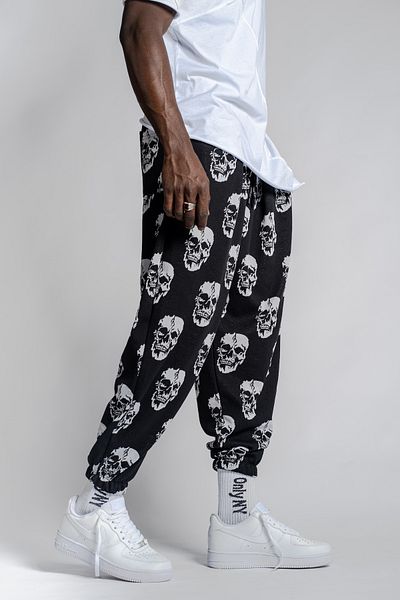 SUPERBLUE Men's Patterned Loose Baggy Smoked Baggy Trousers