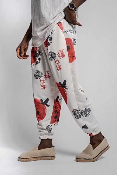 SUPERBLUE Erkek Desenli Bürümcük Baggy Krem Şalvar Pantolon