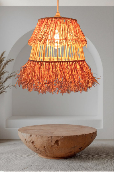 Bubihome Hasır Bohem Rafya Avize , Gold Duylu