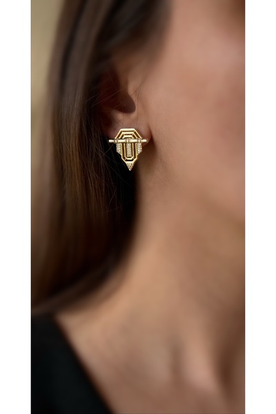 Soles 14 Ayar altın rengi taşlı Çelik küpe