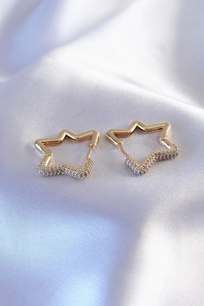 Clariss Gold Color Zircon Stone Star Model Women's Earrings