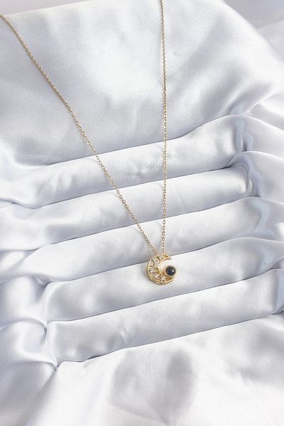 Clariss 316L Steel Chain Gold Color Zircon Stone Crescent Projection Model Women's Necklace