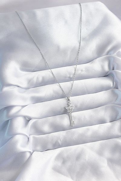 Clariss 316l Steel Chain Silver Color Zircon Stone Key Model Women's Necklace