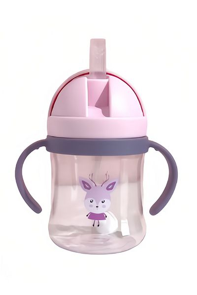 COOYA 250ml Educational And Sippy Cup, With double Handle, Straw, BPA Free, 0-48 Months, Pink