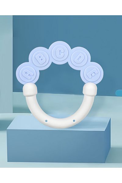 COOYA 1 Teether Toy,with 5 Letters,Safe and Non-Toxic,Nibble Resistant,Blue,for Infants and Toddlers