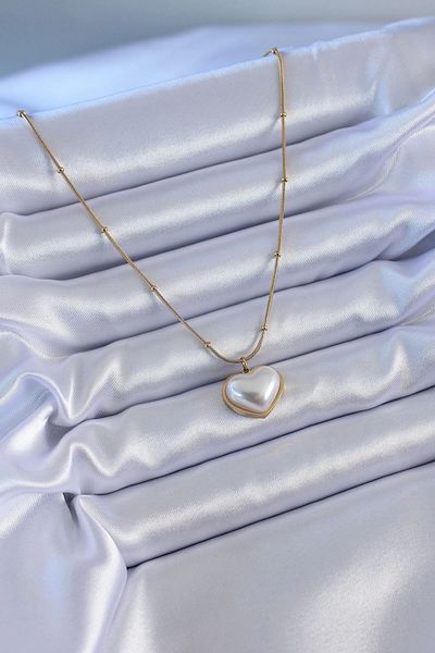 Clariss 316l Steel Gold Color Pearl Heart Model Minimal Ball Detail Women's Necklace