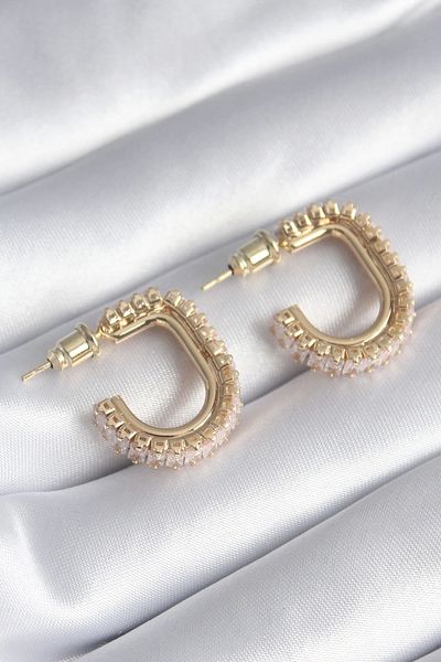 Clariss Brass Gold Color Zircon Stone Women's Earrings