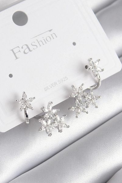 Clariss Brass Silver Color Zircon Stone Flower Design Women's Earrings