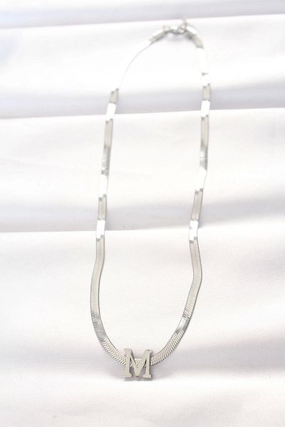 Clariss 316L الصلب حرف M قلادة فضية اللون مع سلسلة إيطالية