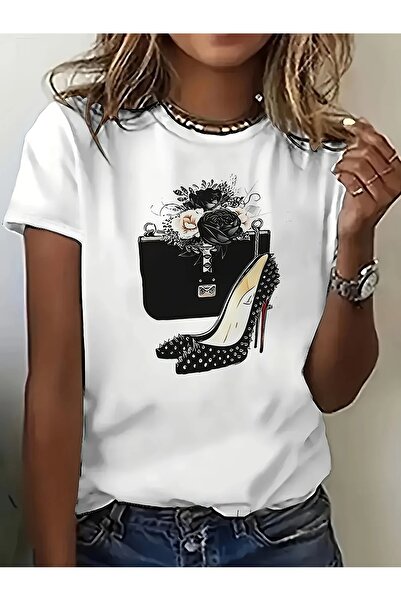 LAND MODA Tricou la modă pentru femei, top confortabil cu mânecă scurtă cu gâ...