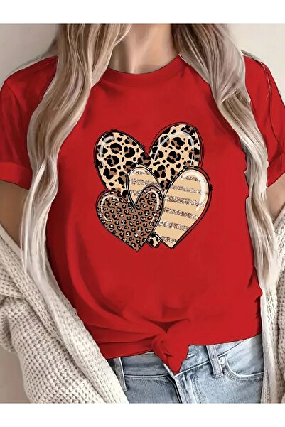 LAND MODA Tricou confortabil cu mânecă scurtă, cu imprimeu leopard, cu design...