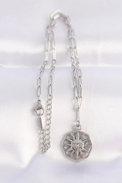 Clariss 316L Steel Chain Silver Color Sun Necklace