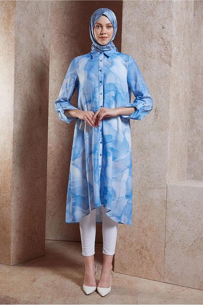 Alvina 44779 Model Patterned Hijab Tunic
