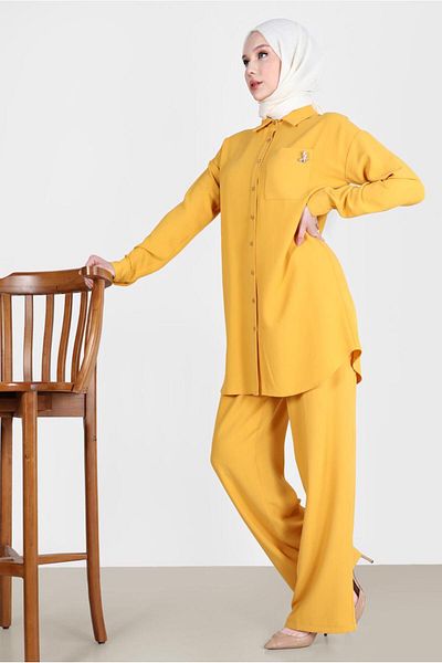 Alvina 42548 Model Brooch Detailed Double Pants Set