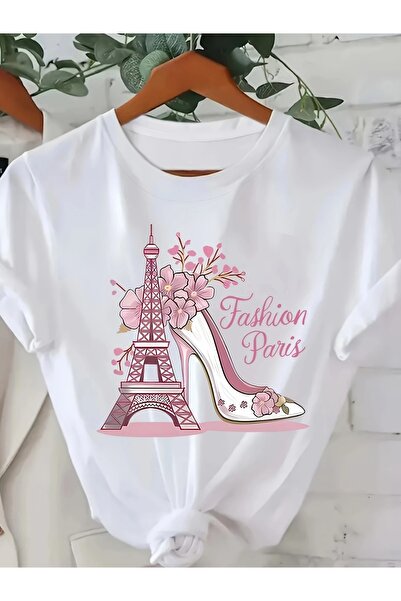 LAND MODA Γυναικείο μπλουζάκι με κοντό μανίκι από πολυεστέρα με γραφικά σχέδι...