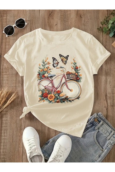 LAND MODA Tricou confortabil de culoare verde pentru femei, cu model floral ș...