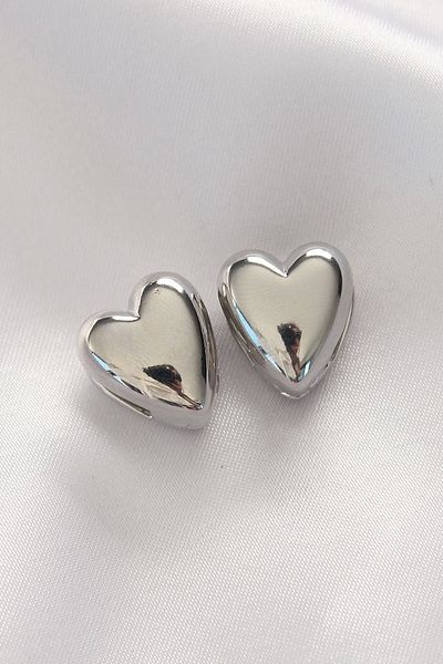Clariss Brass Silver Color Minimal Curved Heart Earrings