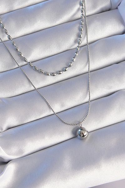 Clariss 316L Steel Double Chain Silver Color Ball Model Necklace
