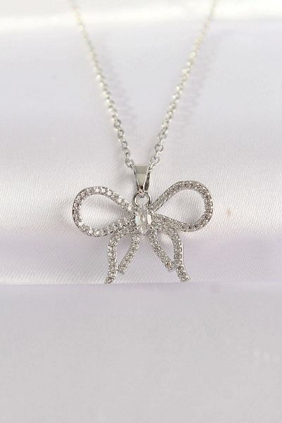 Clariss 316L Steel Chain Silver Color Zircon Stone Bow Necklace