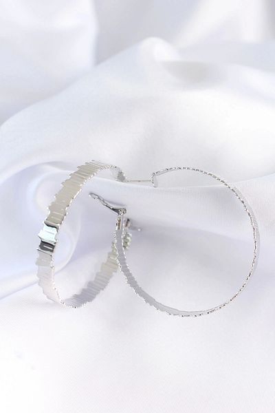 Clariss Brass Silver Color Serrated Hoop Earrings
