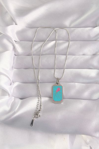 Clariss 316L Steel Silver Color Blue Enamel Tarot Necklace