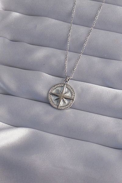 Clariss 316L Steel Chain Silver Color Zircon Stone Polar Star Necklace