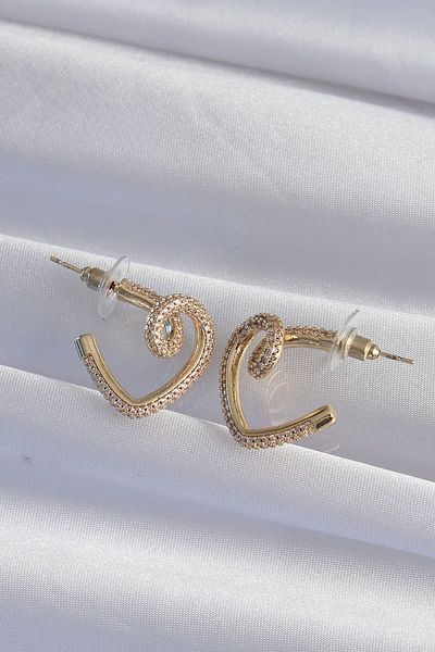 Clariss Brass Gold Color Zircon Cubic Zirconia Curved Half Heart Earrings