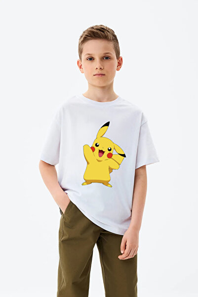 CRYSTALSHOP Pikachu Baskılı Bisiklet Yaka Çocuk T-shirt