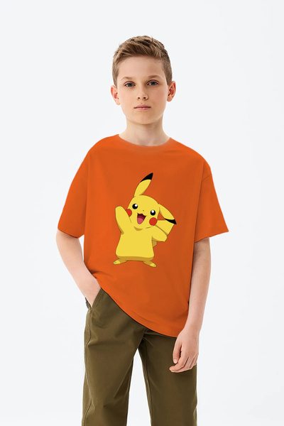 CRYSTALSHOP Pikachu Baskılı Bisiklet Yaka Çocuk T-shirt