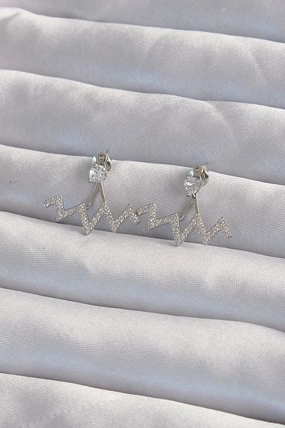 Clariss Brass Silver Color Zircon Stone Zigzag Earrings