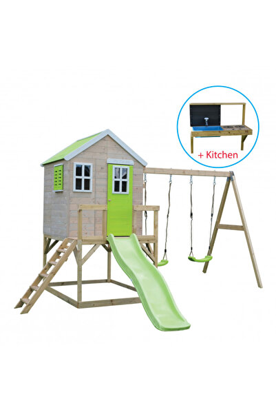 Wendi Toys Záhradný domček Lime Lodge so šmykľavkou, dvojitou hojdačkou a kuc...