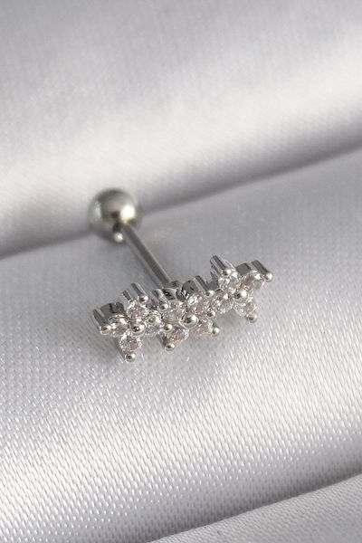 Clariss 316L Steel Silver Color Zircon Stone Clover Tragus Piercing