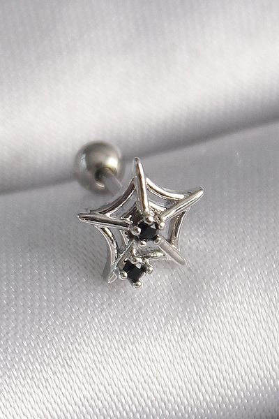 Clariss 316L Steel Silver Color Black Zircon Stone Detail Spider Web Model Tragus Piercing