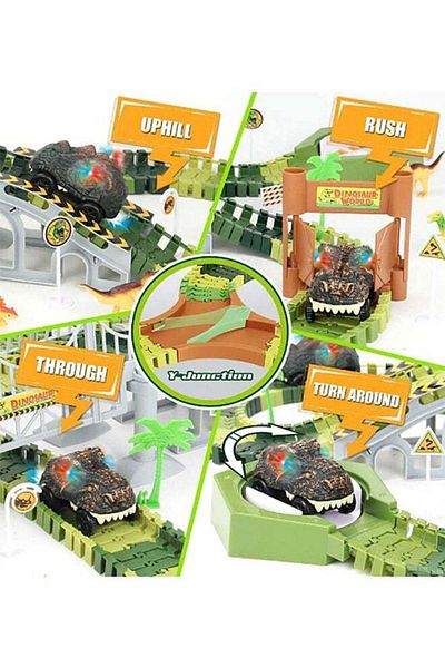 COOYA 176 Piece Dinosaur Toy Track Train Track with 14 Dinosaur Figures with Ramp Assembly for Toddlers