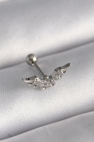Clariss 316L Steel Silver Color Zircon Stone Detail Wing Model Tragus Piercing