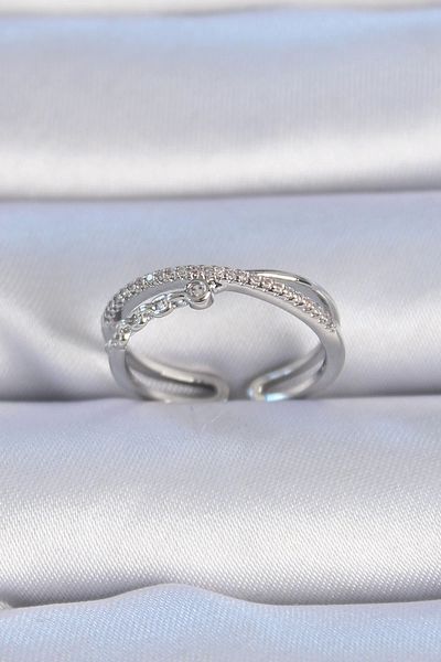 Clariss Brass Silver Color Zircon Stone Women's Ring