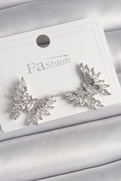 ANATOLİA TASARIM Brass Silver Color Zircon Stone Butterfly Model Women's Earrings