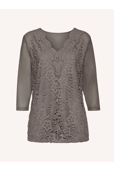 MAMAYAGA Women's Curve Plus Size Front Floral Guipure Sleeves Tulle Sport Stylish Blouse