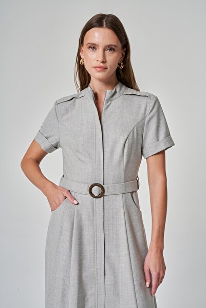 UTOPIAN Dik Yaka Midi Elbise