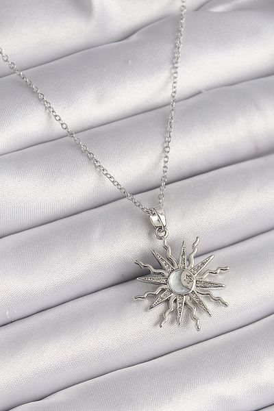 Clariss Silver Color 316L Steel Chain Pearlescent Moon Star Model Necklace for Woman