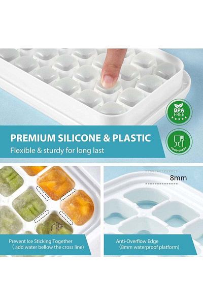 COOYA 28 Cells Silicone Ice Cube Tray,with Lid & Ice Scoop,Press Lid to Easily Release,22.5X13.5X10.5 cm