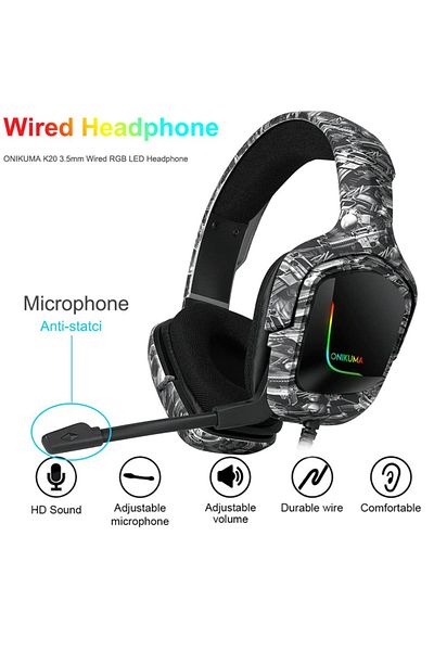 Onikuma K20 Wired Gaming Headset for PS4, Xbox One with Noise Cancelling Mic